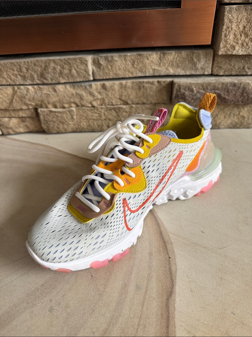 Nike D/MS/X  White Sneaker with Coral, Yellow & Pink Accents